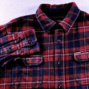 ORVIS Men's Medium Heavy Flannel Shacket Plaid Red Blue Chest &‎ Hand Pockets